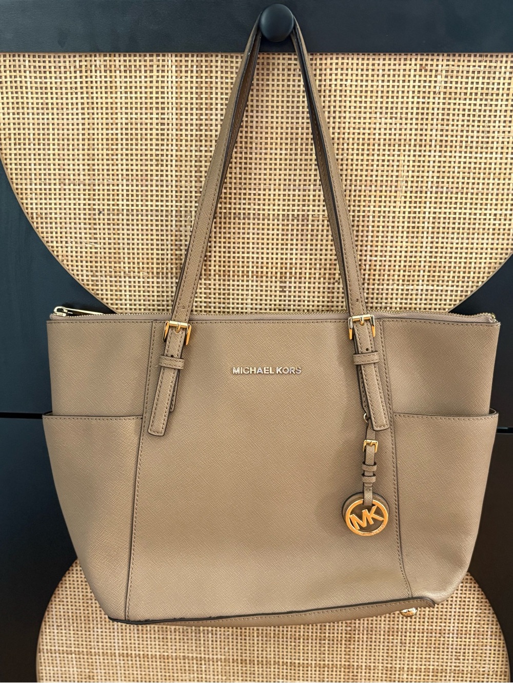 AUTHENTIC Michael Kors Charlotte Saffiano Tan Leather Tote Bag